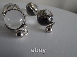 Sterling Silver Vintage Double Pools of Light Crystal Floral Banded Earrings