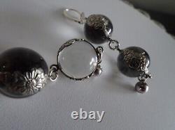 Sterling Silver Vintage Double Pools of Light Crystal Floral Banded Earrings