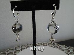 Sterling Silver Vintage Pools of Light Floral Banded Earrings with Hearts