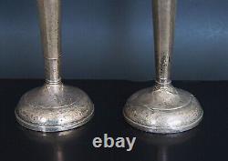 Sterling Silver Weighted Vintage Pair Candlesticks Holders 10'