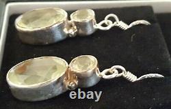 Sterling silver & citrine vintage Art Deco antique pair of dangly earrings