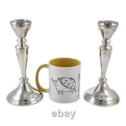 Sterling silver pair 2 vintage candlesticks with Celtic / Gaelic design, 1950's