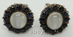 Sterling silver sapphire & moonstone vintage Art Deco antique pair of earrings