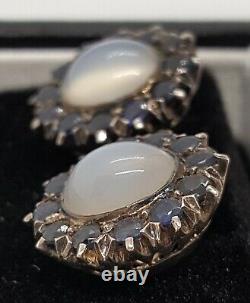 Sterling silver sapphire & moonstone vintage Art Deco antique pair of earrings