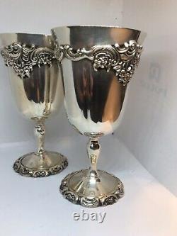 Stunning Pair Antique Vintage Baroque Goblet By Wallace Silverplate 1941