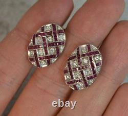 Stunning Pair Of Vintage 925 Silver Pink Ruby and White CZ Cluster Stud Earrings