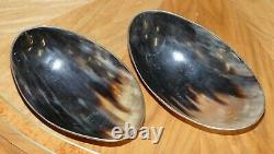 Stunning Pair Of Vintage Horn Bowls With Silver Trim Edges Lovely Decorative Set