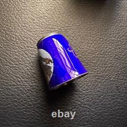 Stunning Vintage Blue Enamel Guilloche Sterling Silver Thimble Victorian Couple