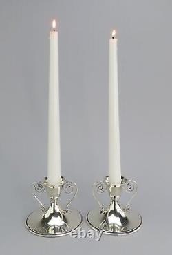 Stylish Pair VTG Saart Sterling Silver Low Candlesticks w Spiral Design