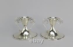 Stylish Pair VTG Saart Sterling Silver Low Candlesticks w Spiral Design