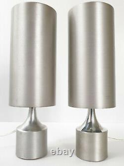 Superb Pair Of Lamps 1970 Vintage Steel Brush & Chrome 1970S 70S