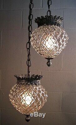 Swag Light Pair (2) Brilliant Faceted Globes Vintage Silver Tone Fixtures