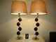 Tall Pair Of Designer Chrome Table Lamps With Vintage Shades