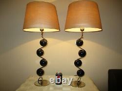 Tall Pair Of Designer Chrome Table Lamps With Vintage Shades