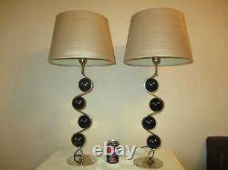 Tall Pair Of Designer Chrome Table Lamps With Vintage Shades