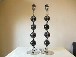 Tall Pair Of Designer Chrome Table Lamps With Vintage Shades