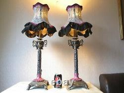 Tall Pair Of Elegant Vintage Empire Table Lamps With Matching Vintage Shades