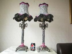 Tall Pair Of Elegant Vintage Empire Table Lamps With Matching Vintage Shades