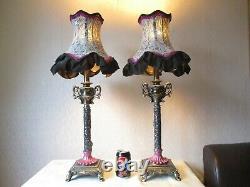Tall Pair Of Elegant Vintage Empire Table Lamps With Matching Vintage Shades