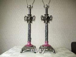 Tall Pair Of Elegant Vintage Empire Table Lamps With Matching Vintage Shades