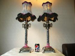 Tall Pair Of Elegant Vintage Empire Table Lamps With Matching Vintage Shades