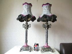 Tall Pair Of Elegant Vintage Empire Table Lamps With Matching Vintage Shades