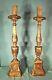 Tall Pair Vintage Italian Torchiere Silver Gilt Wooden Lamps