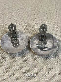Taxco Mexico Vintage 925 Sterling Silver Modernist Clip On Earrings PAIR