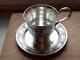 Tea Pair Cup & Saucer Vintage Kubachi Niello Sterling Silver 925 Etching 160 Gr