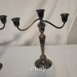 Two Vtg Gorham Silverplate Pair of Colonial 3-Part Twisted Arm Candelabras 12