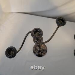 Two Vtg Gorham Silverplate Pair of Colonial 3-Part Twisted Arm Candelabras 12