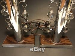 UNUSUAL Pair VINTAGE 1920s-30s High Style ART DECO Chrome & Crystal TABLE LAMPS