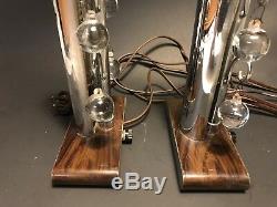 UNUSUAL Pair VINTAGE 1920s-30s High Style ART DECO Chrome & Crystal TABLE LAMPS