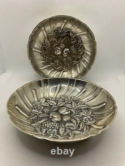 VINTAGE ANTIQUE S KIRK & SON STERLING SILVER 431 PAIR OF FOOTED BOWLS 11.22 oz
