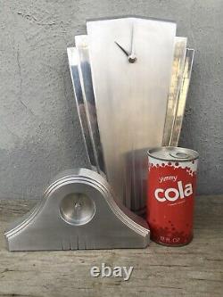 VINTAGE Art Deco ARCHITECTURAL Skyscraper WALL Clock & DESK Stainless Steel PAIR