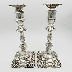 VINTAGE PAIR MID-18thC GEORGIAN STYLE CANDLESTICKS STERLING SILVER London 1966