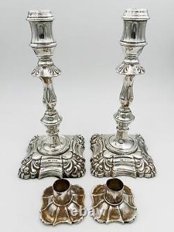 VINTAGE PAIR MID-18thC GEORGIAN STYLE CANDLESTICKS STERLING SILVER London 1966