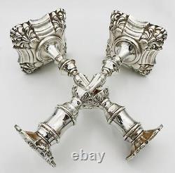 VINTAGE PAIR MID-18thC GEORGIAN STYLE CANDLESTICKS STERLING SILVER London 1966