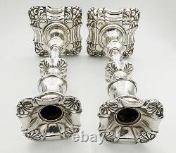 VINTAGE PAIR MID-18thC GEORGIAN STYLE CANDLESTICKS STERLING SILVER London 1966