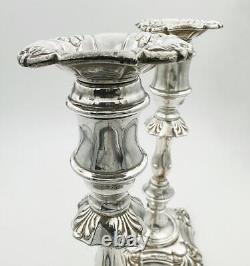 VINTAGE PAIR MID-18thC GEORGIAN STYLE CANDLESTICKS STERLING SILVER London 1966