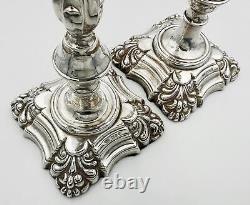 VINTAGE PAIR MID-18thC GEORGIAN STYLE CANDLESTICKS STERLING SILVER London 1966
