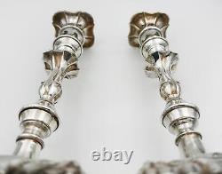 VINTAGE PAIR MID-18thC GEORGIAN STYLE CANDLESTICKS STERLING SILVER London 1966