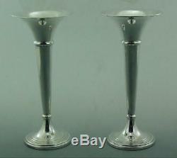 VINTAGE PAIR OF SOLID SILVER TRUMPET VASES 7.5 inch high