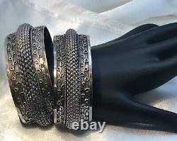 VINTAGE PAIR OF STERLING SILVER Hand-made Heavy Cuff Bracelets