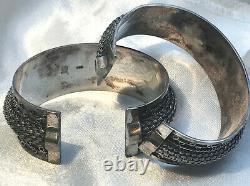 VINTAGE PAIR OF STERLING SILVER Hand-made Heavy Cuff Bracelets