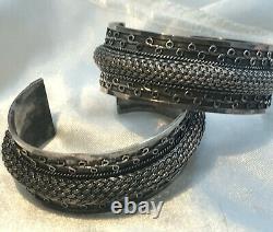 VINTAGE PAIR OF STERLING SILVER Hand-made Heavy Cuff Bracelets