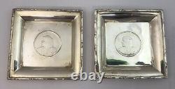 VINTAGE PAIR SOLID STERLING SILVER BAHRAIN COIN INSET DISHES 157g 9cm c1970