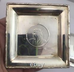 VINTAGE PAIR SOLID STERLING SILVER BAHRAIN COIN INSET DISHES 157g 9cm c1970