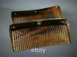 VINTAGE Pair of NAVAJO 925 Sterling Silver & BLACK ONYX Hair Combs Southwestern
