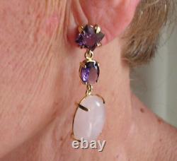 VINTAGE STYLE EARRINGS ITALY GENUINE Wonderfully amethyst and rose quartz